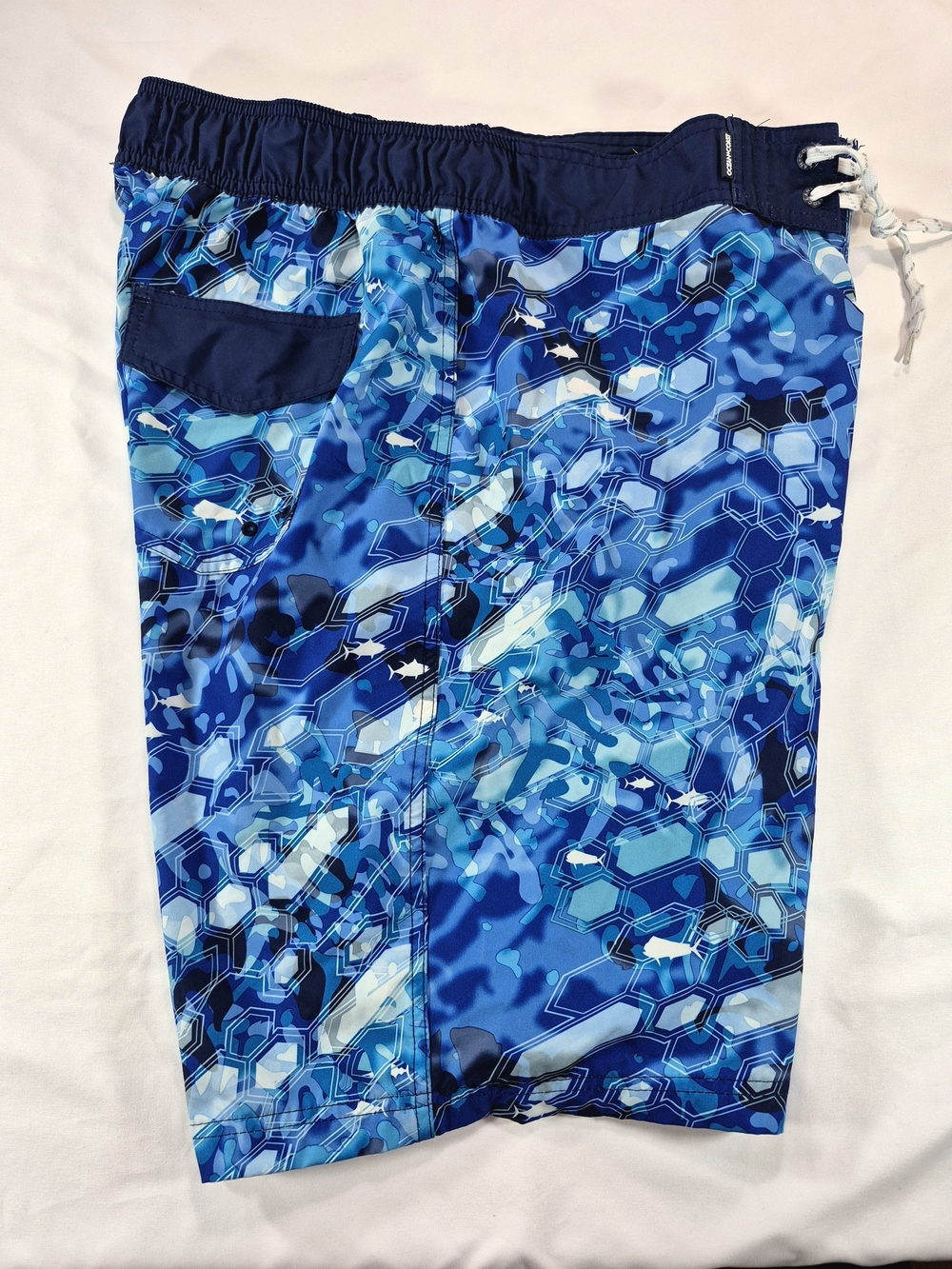 Ocean Coast Men’s Blue Abstract Mosaic Swim Surf Trunks Shorts- Size Large